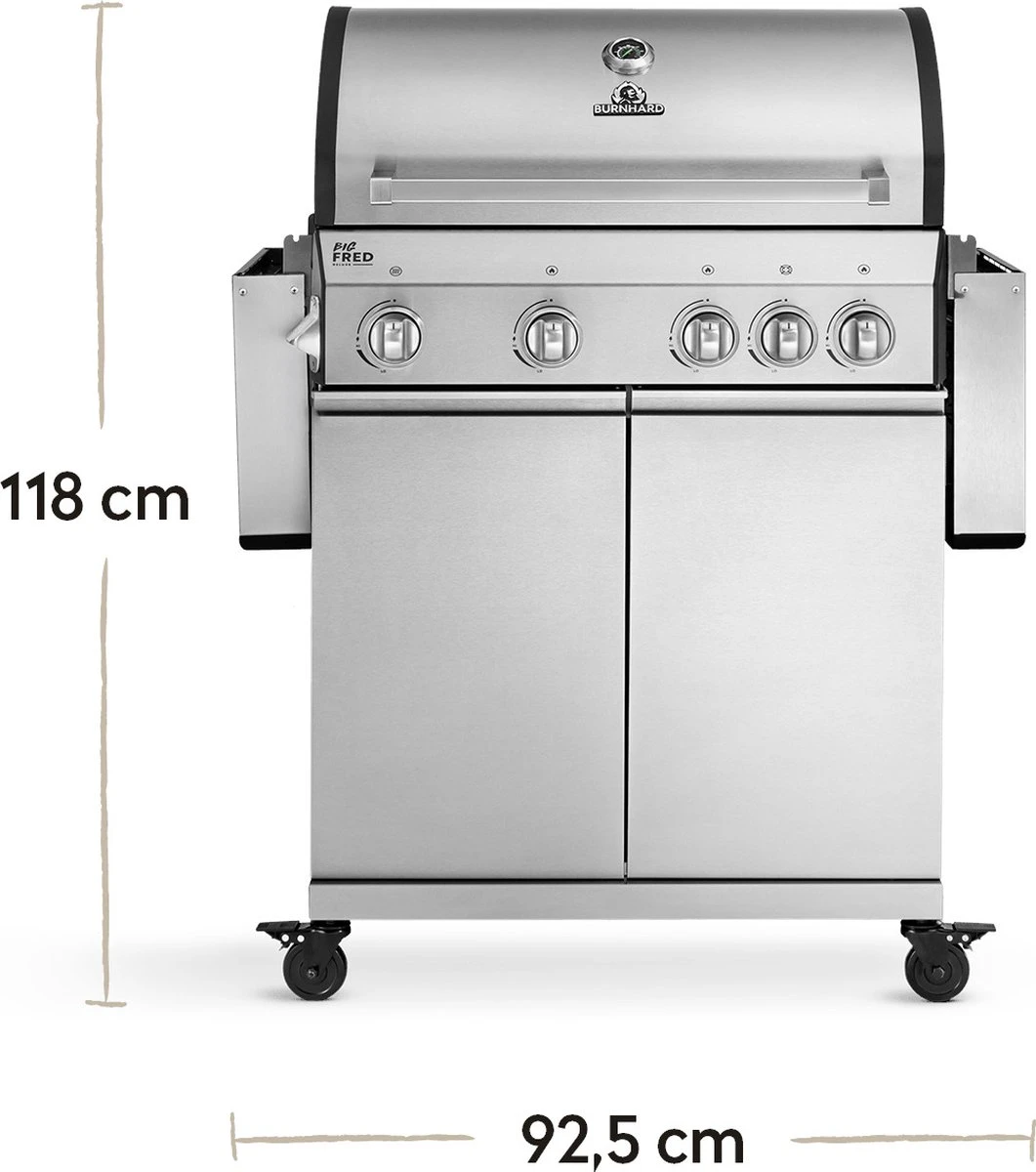 Burnhard Gas BBQ Big FRED Deluxe - 4 Branders - Incl. Keramische Infraroodbrander & Afdekhoes - Deluxe 5 Burnhard Gas BBQ Big FRED Deluxe - 4 Branders - Incl. Keramische Infraroodbrander & Afdekhoes - Deluxe - Afbeelding 5