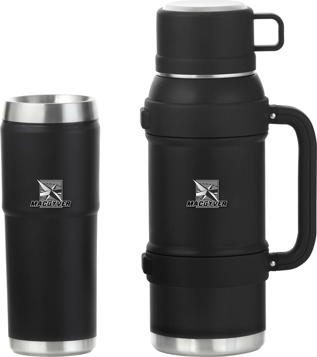 MacGyver RVS Thermoskan 1.5 Ltr – RVS Thermosbeker 0,55 Ltr - Langdurig Warm/koud - Zwart 1 MacGyver RVS Thermoskan 1.5 Ltr – RVS Thermosbeker 0,55 Ltr - Langdurig Warm/koud - Zwart