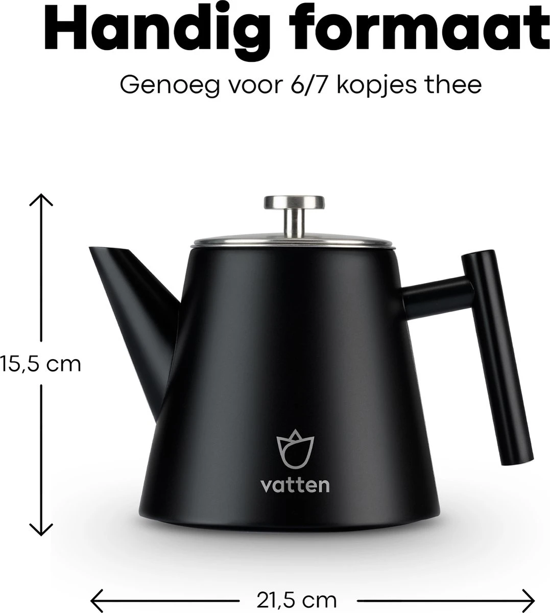 Vatten® - Premium RVS Theepot - Incl. RVS Theefilter - 1L - Zwart - Dubbelwandig 5 Vatten® - Premium RVS Theepot - Incl. RVS Theefilter - 1L - Zwart - Dubbelwandig - Afbeelding 5