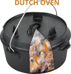 Dutch Mountains Gietijzeren Pannenset 7-delig - Dutch Oven – Braadpan - Grillpan - Hapjespan - Kookset In Houten Transportkist - Deksellifter - Brander -Babyproducten 1139x1200 1