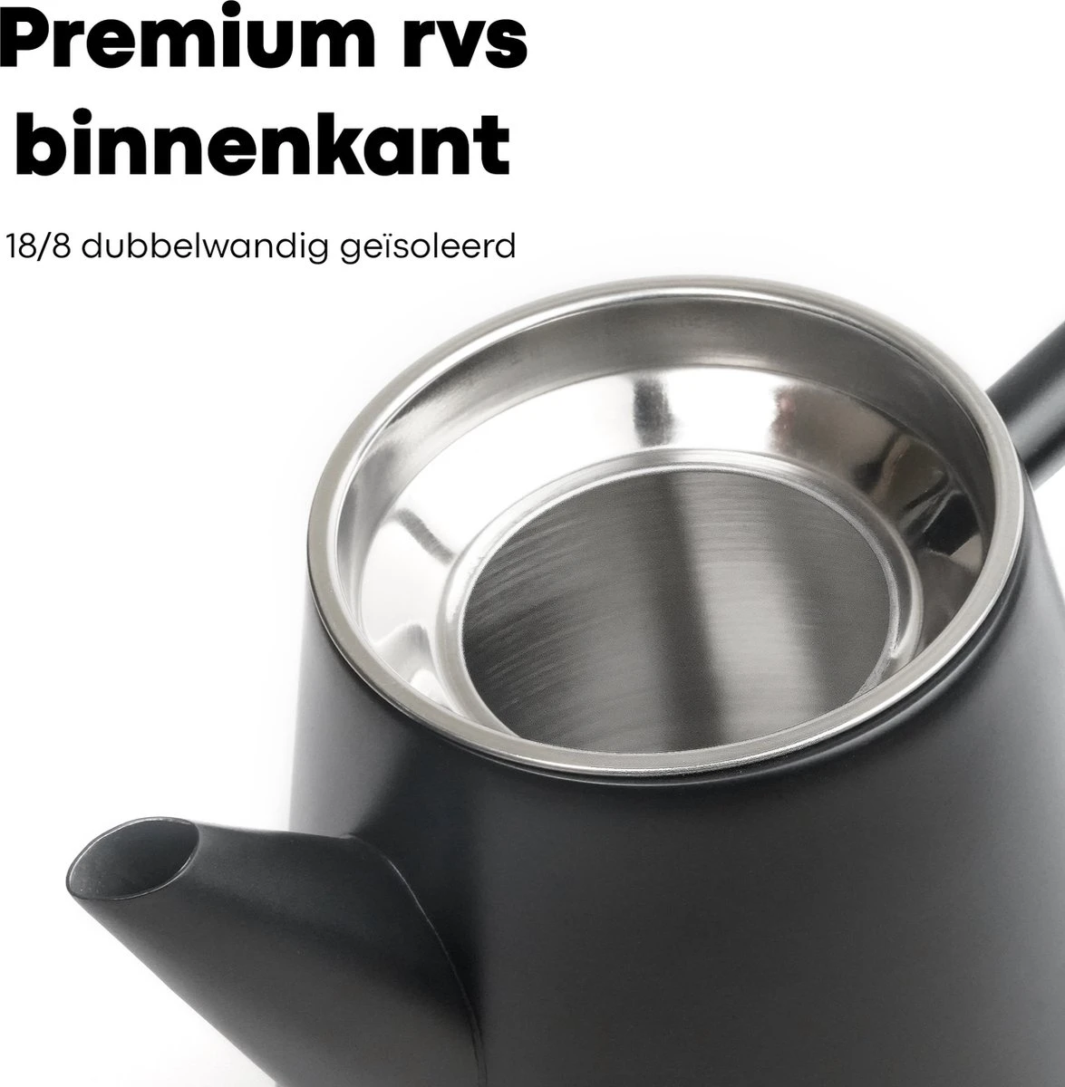 Vatten® - Premium RVS Theepot - Incl. RVS Theefilter - 1L - Zwart - Dubbelwandig 3 Vatten® - Premium RVS Theepot - Incl. RVS Theefilter - 1L - Zwart - Dubbelwandig - Afbeelding 3
