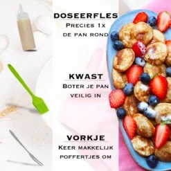IRONO Poffertjespan Set - Incl. Doseerfles, Kwast En Vork - Poffertjespan Inductie En Electrisch - Poffertjesmaker 19 Poffertjes - Poffertjes Maken - Spuitfles - Cadeau Voor Mannen En Vrouwen -Babyproducten 1199x1200