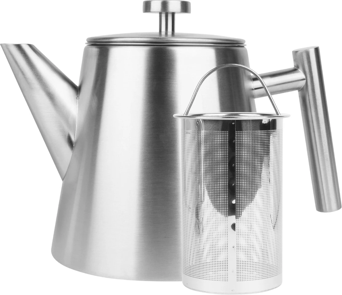 Castagnola Theepot Met Filter – Theekan – Theepot Dubbelwandig – Theepot Roestvrijstaal – Hoogwaardig RVS – 1 Liter – 5 Kopjes Thee – Zilver 1 Castagnola Theepot Met Filter – Theekan – Theepot Dubbelwandig – Theepot Roestvrijstaal – Hoogwaardig RVS – 1 Liter – 5 Kopjes Thee – Zilver