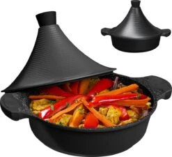 Nieuwe uitgaven 23 BIKO | Luxe Aluminium Tajine Inductie| Tagine | Geschikt Voor 4-8 Personen - Inductie - Zwart