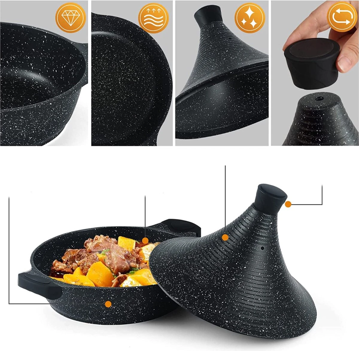 Aluminium Tajine Agadir XL 32 Cm- Geschikt Ook Voor Inductie 3 Aluminium Tajine Agadir XL 32 Cm- Geschikt Ook Voor Inductie - Afbeelding 3