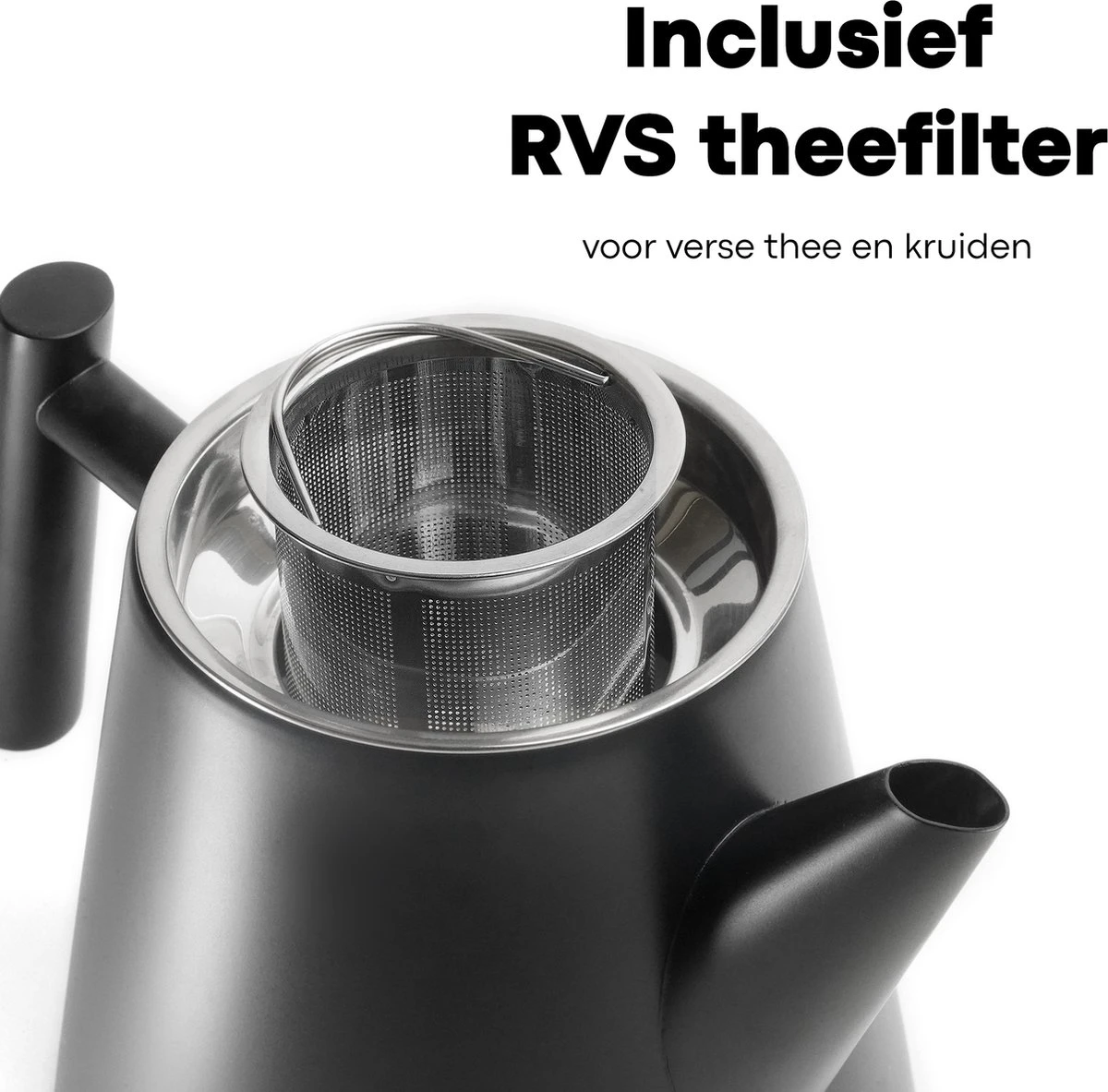 Vatten® - Premium RVS Theepot - Incl. RVS Theefilter - 1L - Zwart - Dubbelwandig 2 Vatten® - Premium RVS Theepot - Incl. RVS Theefilter - 1L - Zwart - Dubbelwandig - Afbeelding 2
