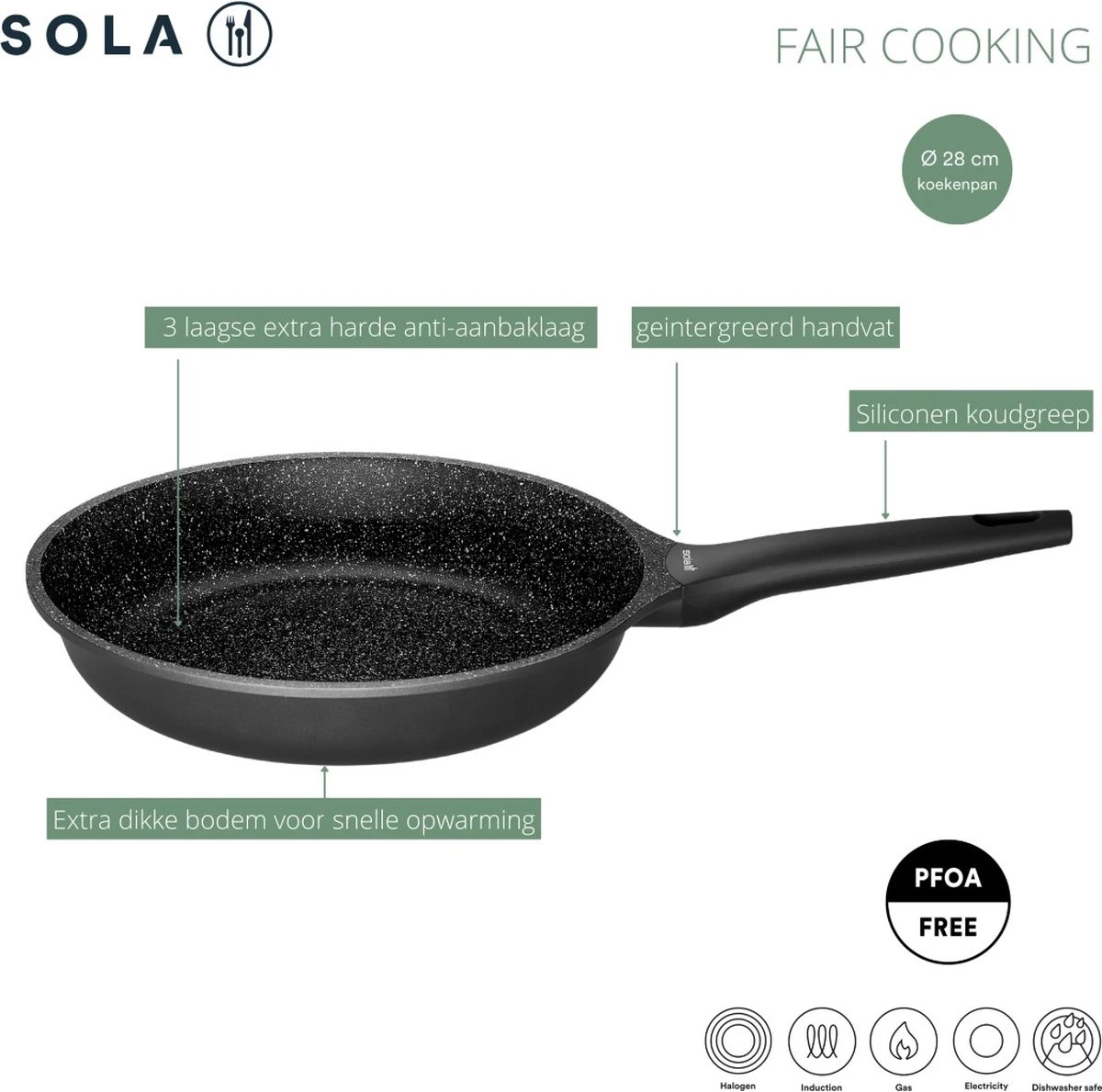Sola Koekenpan Fair Cooking - Ø 28 Cm - Zwart/wit - Aluminium - Antiaanbaklaag 8 Sola Koekenpan Fair Cooking - Ø 28 Cm - Zwart/wit - Aluminium - Antiaanbaklaag - Afbeelding 8