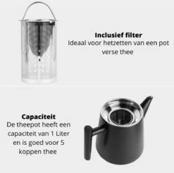 Castagnola Theepot Met Filter – Theekan – Theepot Dubbelwandig – Theepot Roestvrijstaal – Hoogwaardig RVS – 1 Liter – 5 Kopjes Thee – Zwart 13 Castagnola Theepot Met Filter – Theekan – Theepot Dubbelwandig – Theepot Roestvrijstaal – Hoogwaardig RVS – 1 Liter – 5 Kopjes Thee – Zwart -Babyproducten 1200x1195 14
