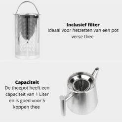Castagnola Theepot Met Filter – Theekan – Theepot Dubbelwandig – Theepot Roestvrijstaal – Hoogwaardig RVS – 1 Liter – 5 Kopjes Thee – Zilver 11 Castagnola Theepot Met Filter – Theekan – Theepot Dubbelwandig – Theepot Roestvrijstaal – Hoogwaardig RVS – 1 Liter – 5 Kopjes Thee – Zilver -Babyproducten 1200x1195 7