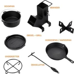 Dutch Mountains Gietijzeren Pannenset 7-delig - Dutch Oven – Braadpan - Grillpan - Hapjespan - Kookset In Houten Transportkist - Deksellifter - Brander -Babyproducten 1200x1197 8