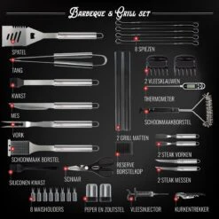 Mountain Jack® 40-Delige Luxe BBQ Grill Accessoires Set In Roestvrij Staal – Barbecue Gereedschap – Tangenset, Vlees Thermometer, Vleestang, Borstel, Spiezen, Vleesmes, Vleesvork 15 Mountain Jack® 40-Delige Luxe BBQ Grill Accessoires Set In Roestvrij Staal – Barbecue Gereedschap – Tangenset, Vlees Thermometer, Vleestang, Borstel, Spiezen, Vleesmes, Vleesvork -Babyproducten 1200x1199 13