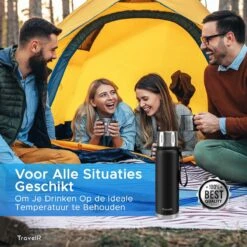 TravelR Thermosfles - Thermoskan - Drinkfles - Isoleerfles - BPA Vrij - Roestvrij Staal - 750 ML - Mat Zwart -Babyproducten 1200x1200 1010