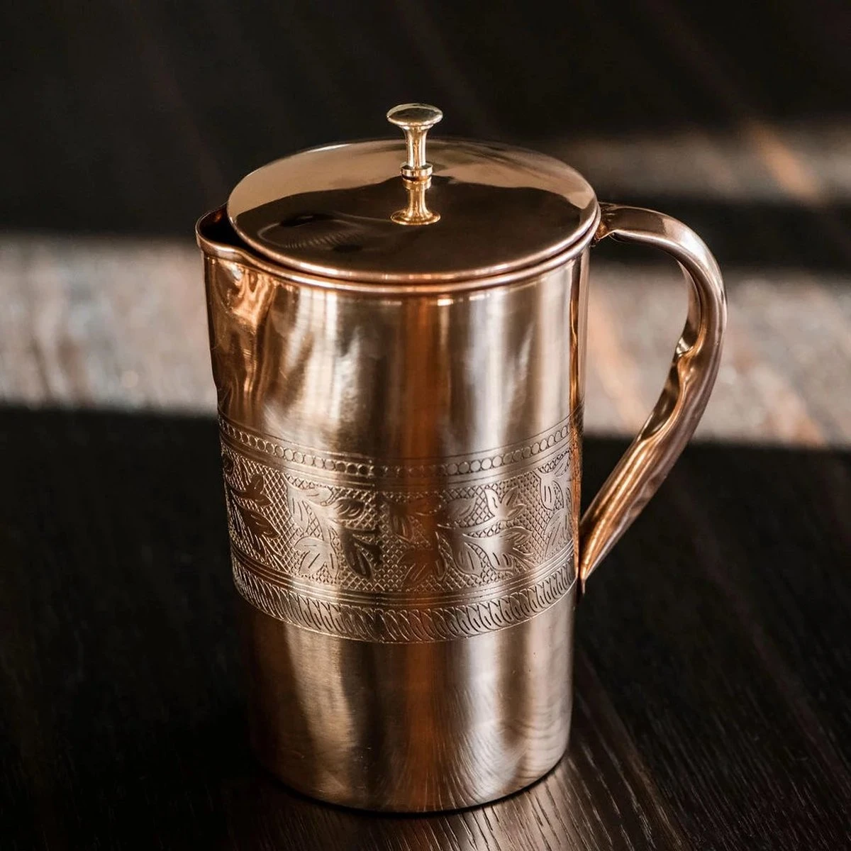 Puur Koperen Kan Bloempatroon - 1,5 Liter 6 Puur Koperen Kan Bloempatroon - 1,5 Liter - Afbeelding 6