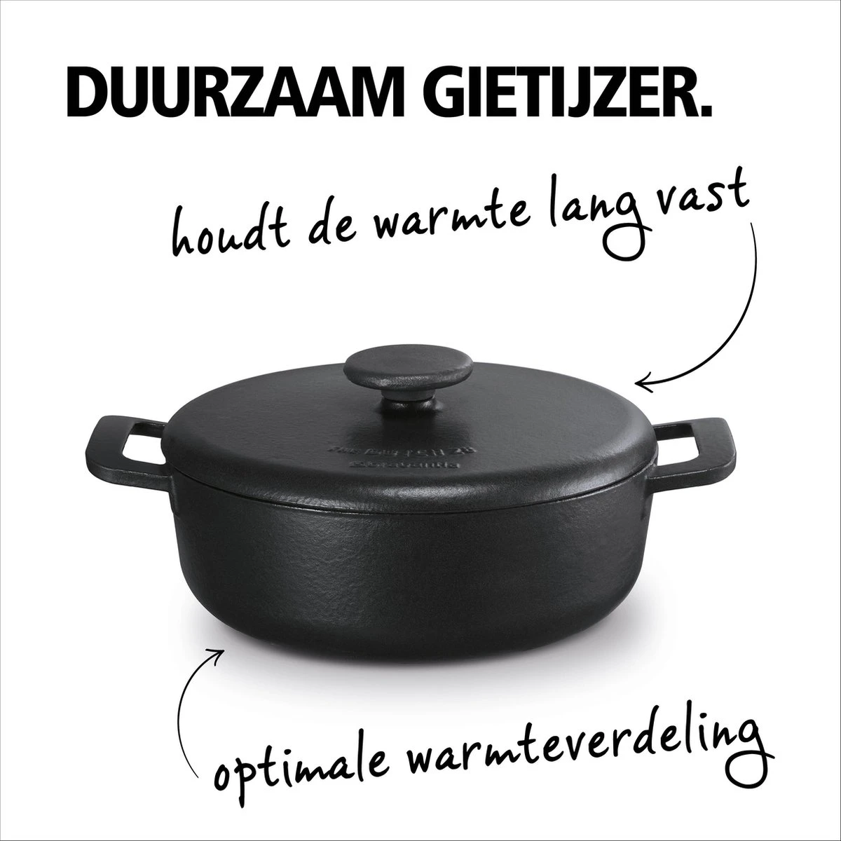 BRABANTIA THE DUTCH Gietijzeren Braadpan - Ø 28cm - MAT Zwart - Inductie 4 BRABANTIA THE DUTCH Gietijzeren Braadpan - Ø 28cm - MAT Zwart - Inductie - Afbeelding 4