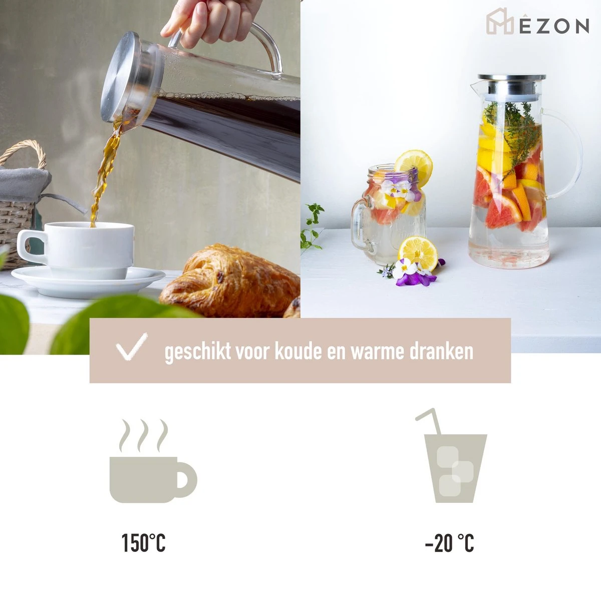 MÊZON® Schenkkan - Glazen Waterkan - Waterkaraf Voor Fruitwater - Multifunctionele Decanteer Karaf - Kan Met Deksel - 1.5L Capaciteit 4 MÊZON® Schenkkan - Glazen Waterkan - Waterkaraf Voor Fruitwater - Multifunctionele Decanteer Karaf - Kan Met Deksel - 1.5L Capaciteit - Afbeelding 4