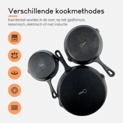 Ocina Gietijzeren Pan – Set Van 3 Stuks – ø25cm, ø19.5cm En ø16cm - Skillet - Koekenpan – Hapjespan – Koekenpan Inductie – Koekenpannenset - Gietijzeren Pan Bbq - Gietijzer - Incl. Receptenboek -Babyproducten 1200x1200 379