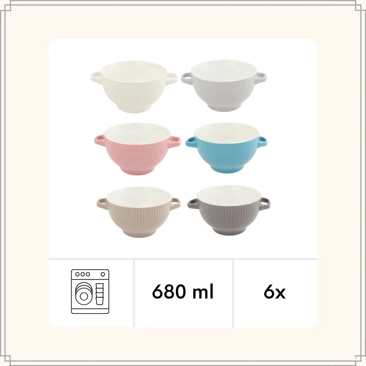 OTIX Soepkommen - Set Van 6 - Met Oor - Stapelbaar - Aardewerk - 680 Ml - 6 Kleuren 3 OTIX Soepkommen - Set Van 6 - Met Oor - Stapelbaar - Aardewerk - 680 Ml - 6 Kleuren - Afbeelding 3