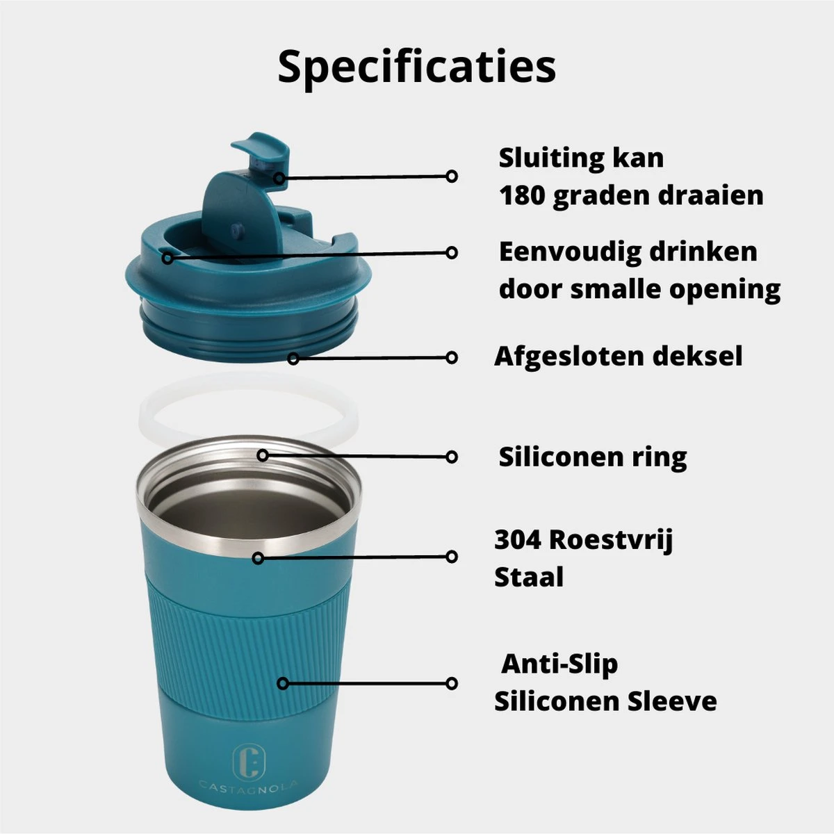 Castagnola Design RVS Koffiebeker To Go - Blauw - 380ml - Thermosbeker - Theebeker 6 Castagnola Design RVS Koffiebeker To Go - Blauw - 380ml - Thermosbeker - Theebeker - Afbeelding 6