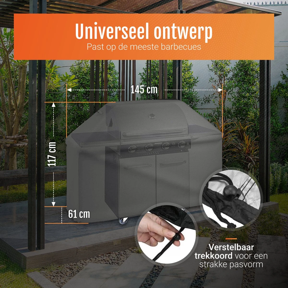 GrillX Barbecue Hoes - 145 X 61 X 117cm - BBQ Hoes Waterdicht - Beschermhoes Inclusief Trekkoord - BBQ Accesoires 4 GrillX Barbecue Hoes - 145 X 61 X 117cm - BBQ Hoes Waterdicht - Beschermhoes Inclusief Trekkoord - BBQ Accesoires - Afbeelding 4