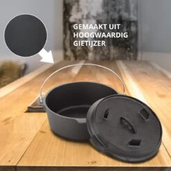Dutch Mountains Gietijzeren Pannenset 7-delig - Dutch Oven – Braadpan - Grillpan - Hapjespan - Kookset In Houten Transportkist - Deksellifter - Brander -Babyproducten 1200x1200 814