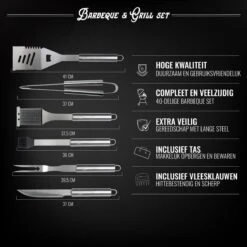Mountain Jack® 40-Delige Luxe BBQ Grill Accessoires Set In Roestvrij Staal – Barbecue Gereedschap – Tangenset, Vlees Thermometer, Vleestang, Borstel, Spiezen, Vleesmes, Vleesvork 13 Mountain Jack® 40-Delige Luxe BBQ Grill Accessoires Set In Roestvrij Staal – Barbecue Gereedschap – Tangenset, Vlees Thermometer, Vleestang, Borstel, Spiezen, Vleesmes, Vleesvork -Babyproducten 1200x1200 832