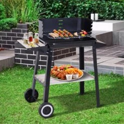 Verrijdbare Barbecue – Houtskool/Briketten - Verstelbare Grillplaat – Houten Tafel – Winscherm – Gewicht 5.9kg -Babyproducten 1200x1200 885