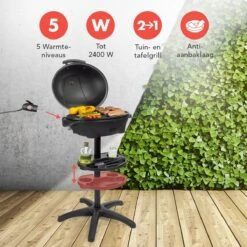 KitchenBrothers Elektrische BBQ - Met Grillplaat - Anti-aanbaklaag - Incl. Plank/Houders - Grilloppervlak 46,5x33,8cm - Tot 300°C - 2400W - Zwart -Babyproducten 1200x1200 932