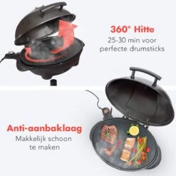 KitchenBrothers Elektrische BBQ - Met Grillplaat - Anti-aanbaklaag - Incl. Plank/Houders - Grilloppervlak 46,5x33,8cm - Tot 300°C - 2400W - Zwart -Babyproducten 1200x1200 934