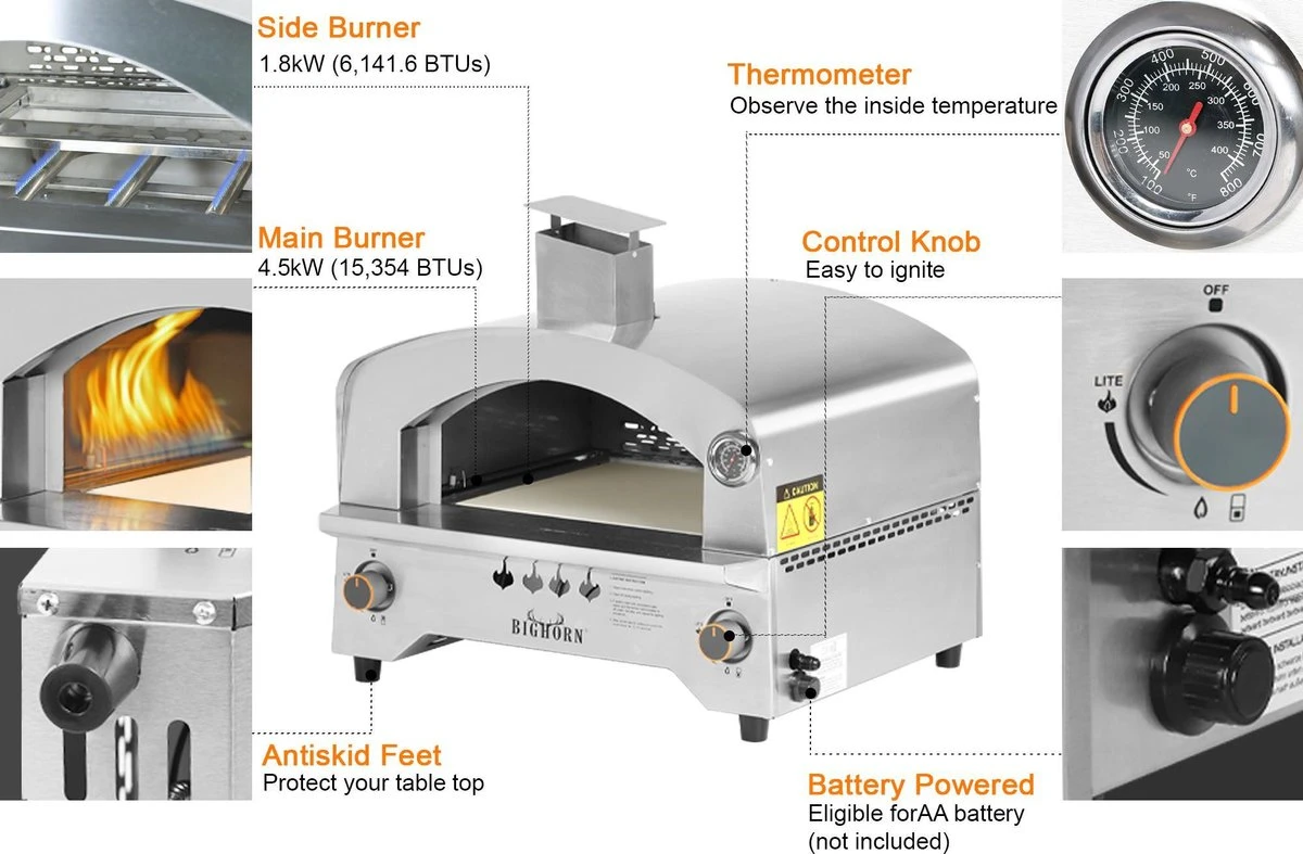Bighorn Outdoor Edelstaal Gas Pizza Oven - Draagbare Gas Barbecue - Edelstaal -Model SRGG20001 6 Bighorn Outdoor Edelstaal Gas Pizza Oven - Draagbare Gas Barbecue - Edelstaal -Model SRGG20001 - Afbeelding 6