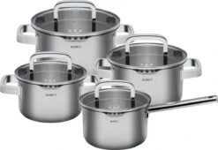 Sola Pannenset Juvia - 4 Delig - Ø 16,16,18,20 Cm - Zilver - RVS - Sandwichbodem -Babyproducten 1200x826 1