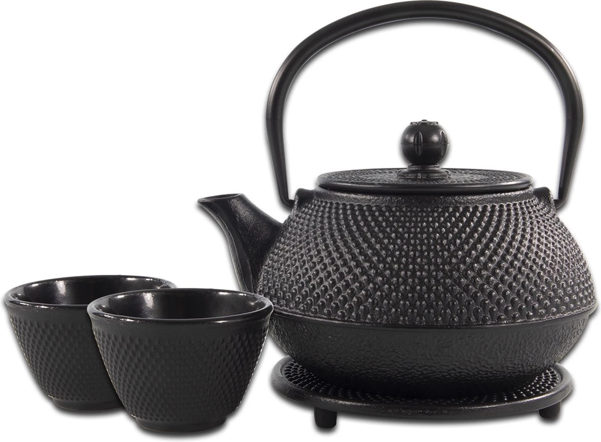 SakuraTea - Theepot Set - 4-delig - Gietijzer - Zwart - 0.8L - 2 Kopjes (100ml) 1 SakuraTea - Theepot Set - 4-delig - Gietijzer - Zwart - 0.8L - 2 Kopjes (100ml)