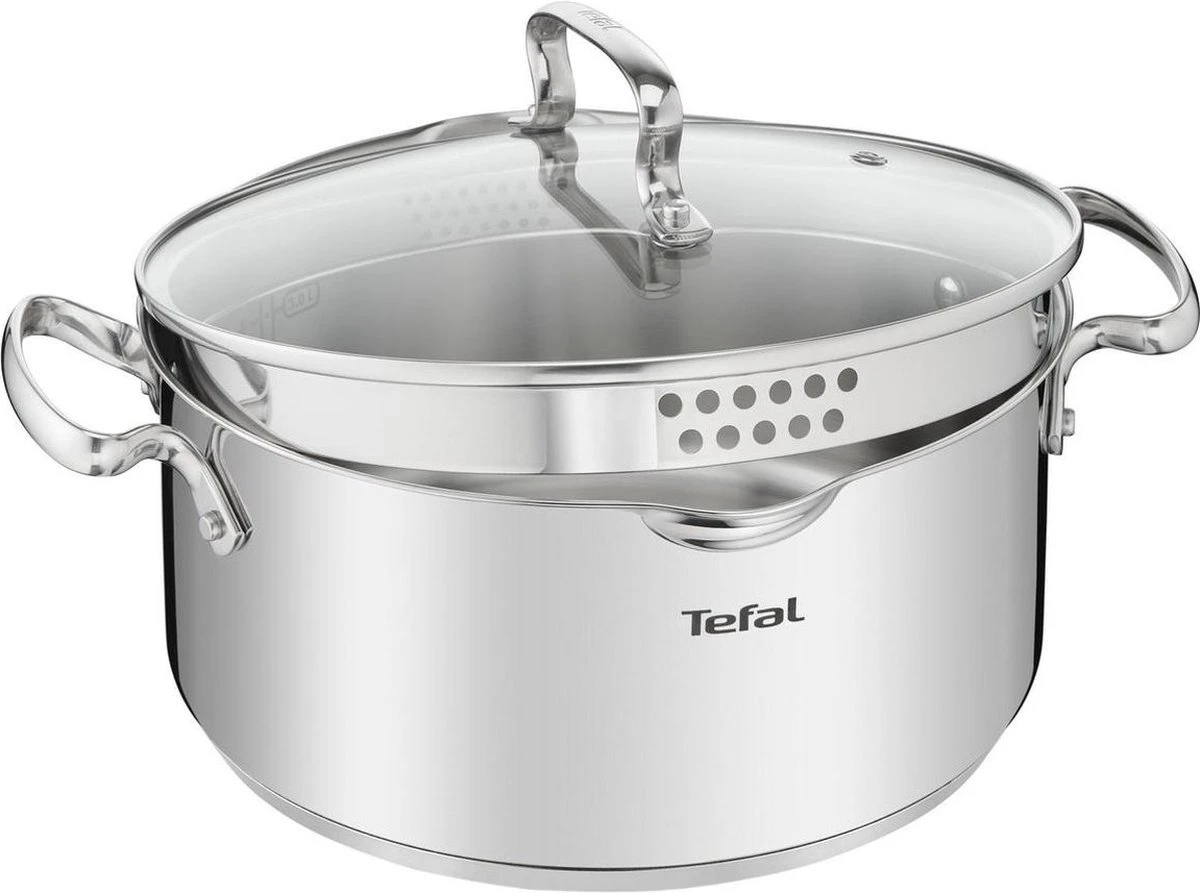 Tefal Duetto+ Pannenset -10 Delig- 5 Pannen - Kookpannenset - Zilver - Afdruipdeksels 5 Tefal Duetto+ Pannenset -10 Delig- 5 Pannen - Kookpannenset - Zilver - Afdruipdeksels - Afbeelding 5