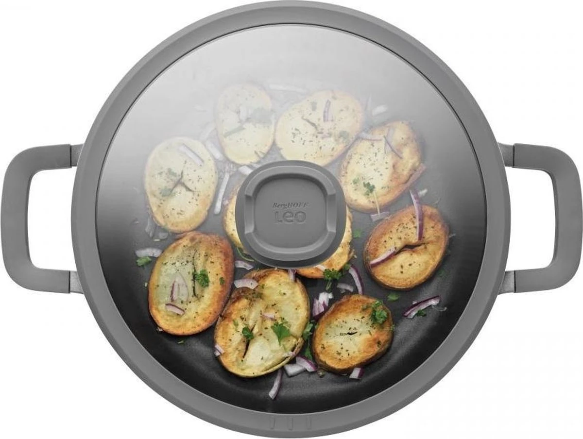 BergHOFF Leo Hapjespan Stone - 28 Cm - Met Glazen Deksel 3 BergHOFF Leo Hapjespan Stone - 28 Cm - Met Glazen Deksel - Afbeelding 3