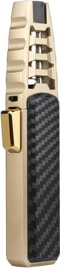 Merkloos Turbo Jetflame Aansteker - Gasbrander - Vuurwerk Torch - Crème Brûlée Brander - BBQ En Sigaren Aansteker - Windproof - Carbon Met Goudkleurige Metalen Behuizing -Babyproducten 272x1200 1