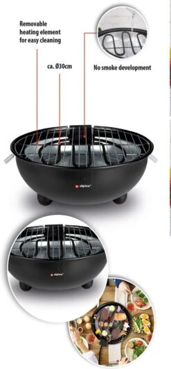 Alpina Elektrische BBQ - Tafel-Barbecue - Geen Rook - Binnen Barbecueën - 1250W - Ø 30 Cm - Zwart -Babyproducten 558x1200