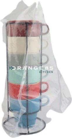 Orange85 Koffiekopjes - Met Houder - Set Van 6 - Gekleurd - 300 Ml - Keramiek -Babyproducten 626x1200