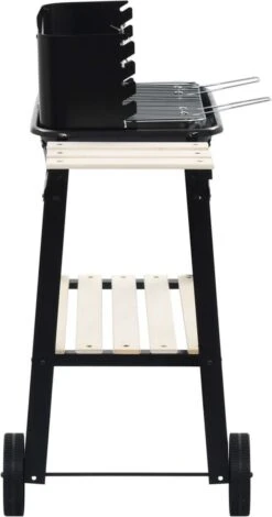 Verrijdbare Barbecue – Houtskool/Briketten - Verstelbare Grillplaat – Houten Tafel – Winscherm – Gewicht 5.9kg -Babyproducten 630x1200