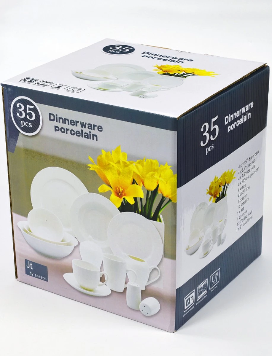 JT Serviesset - Wit - 35delig - 4 Persoons - Luxe Reliëf Design 5 JT Serviesset - Wit - 35delig - 4 Persoons - Luxe Reliëf Design - Afbeelding 5